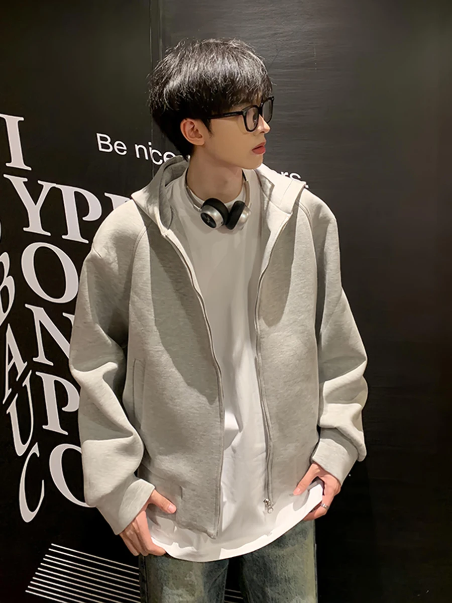 

Светло-серый мужской кардиган с капюшоном, весенне-осенний стиль, Cleanfit, американский модный стиль, куртка в университетском стиле, крутая стильная куртка