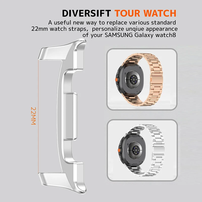 Adapter/łącznik do pasków zegarków ze stali nierdzewnej do Samsung Galaxy Watch 8/8 Classic 44mm 46mm 40mm, zamiennik paska 22mm