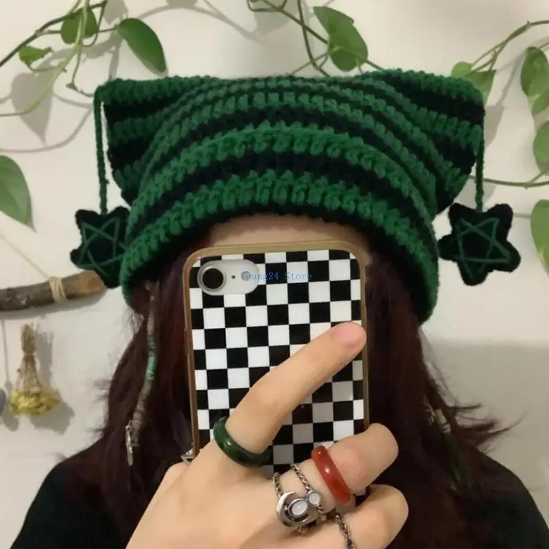 

P8DB Handmade Ear Knitted Hat Ear Protecting Winter Driving Hat for Girls