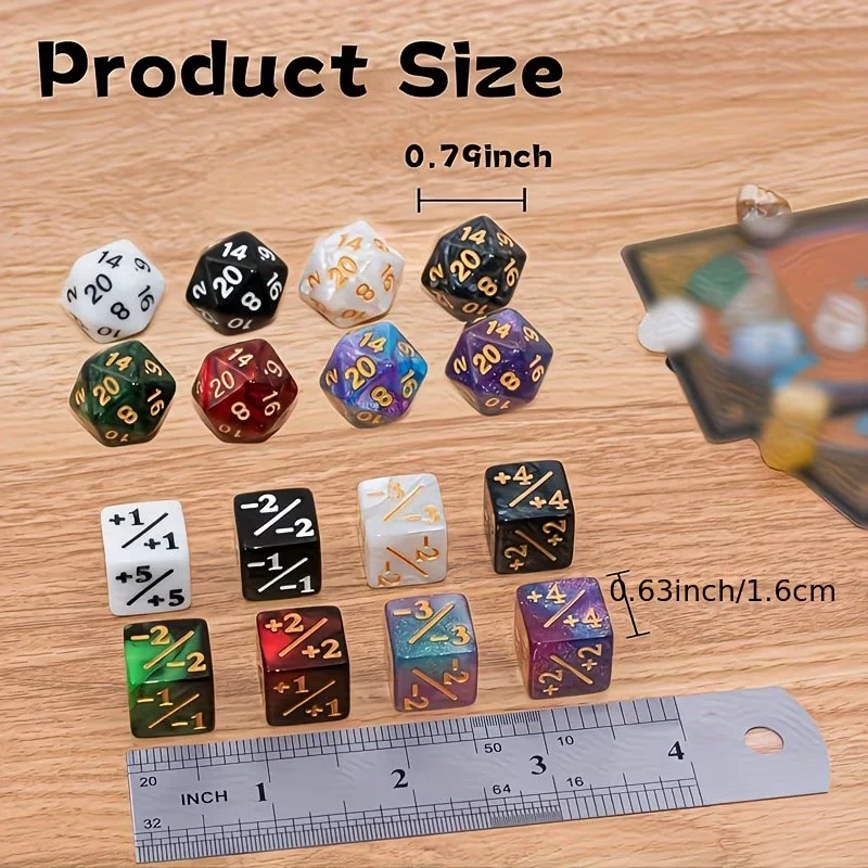 54Pcs D6 Dice Set with +1/+1 and -1/-1 Counters for Board Games 、Role Playing Classroom Teaching
