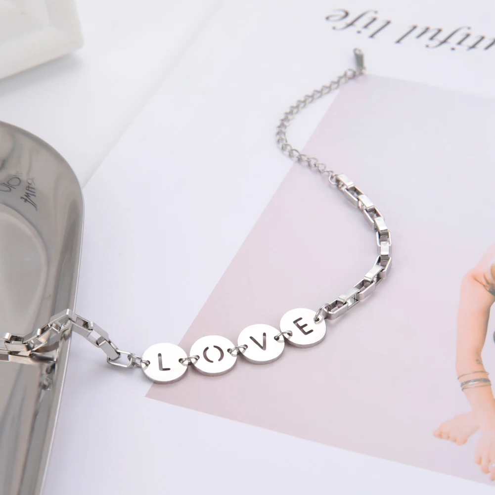 

Kkjoy Fashion Stainless Steel Silver Color Foot Chain of Women Men “LOVE” Letter Anklet Vintage Female Beach Jewelry Accessories