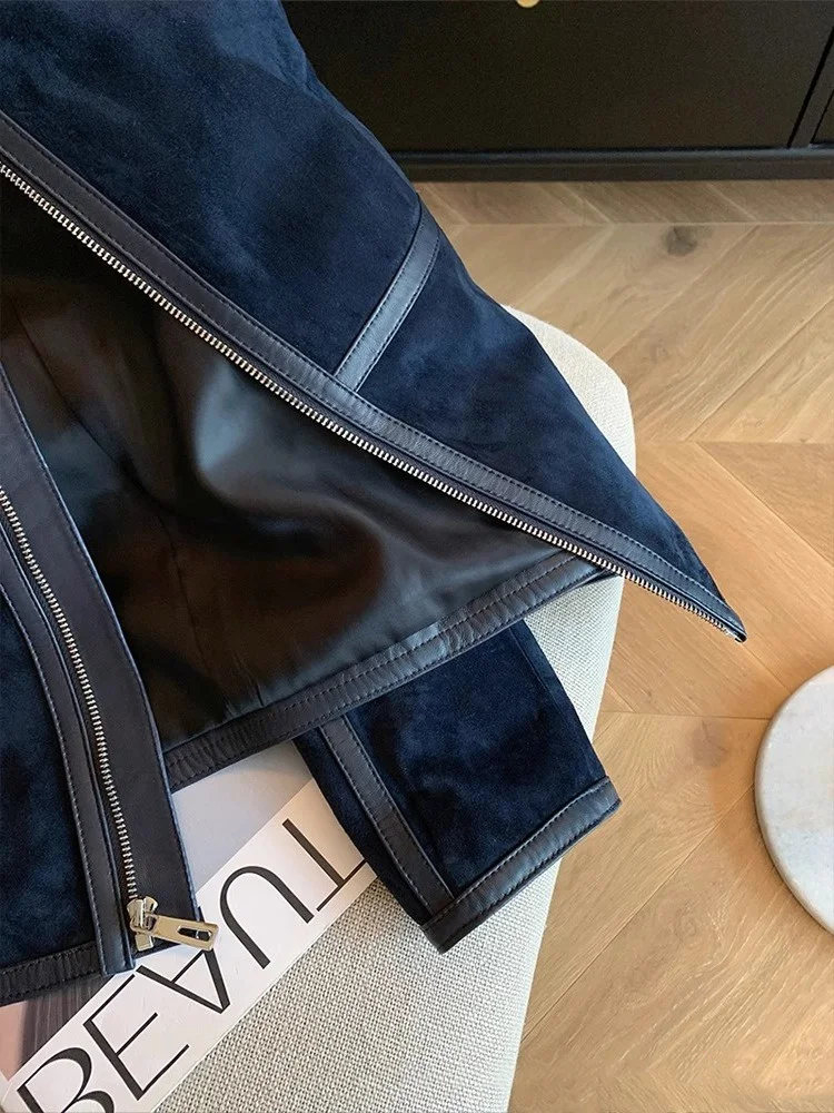 جاكيت جلد أمريكي عتيق الطراز متطور، معطف قصير أنيق للرجال والنساء، موضة الخريف والشتاء، بسحاب وأكمام طويلة وأزرار