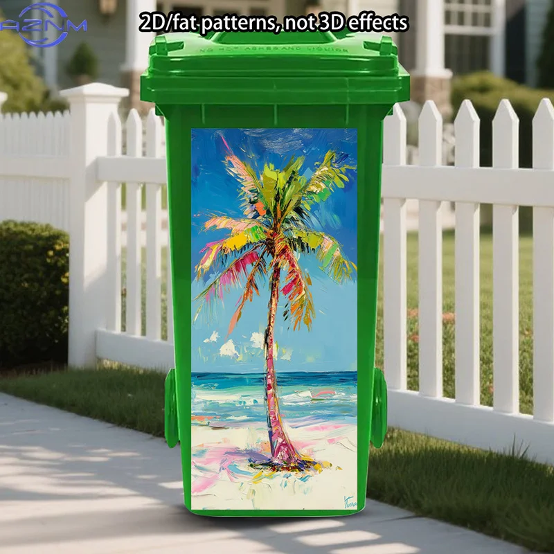 Beach Scene Stickers | Colorful Palm Tree Stickers, Classic Trash Can Decal Tropical Artistic Stickers, Modern Trash Can Stick