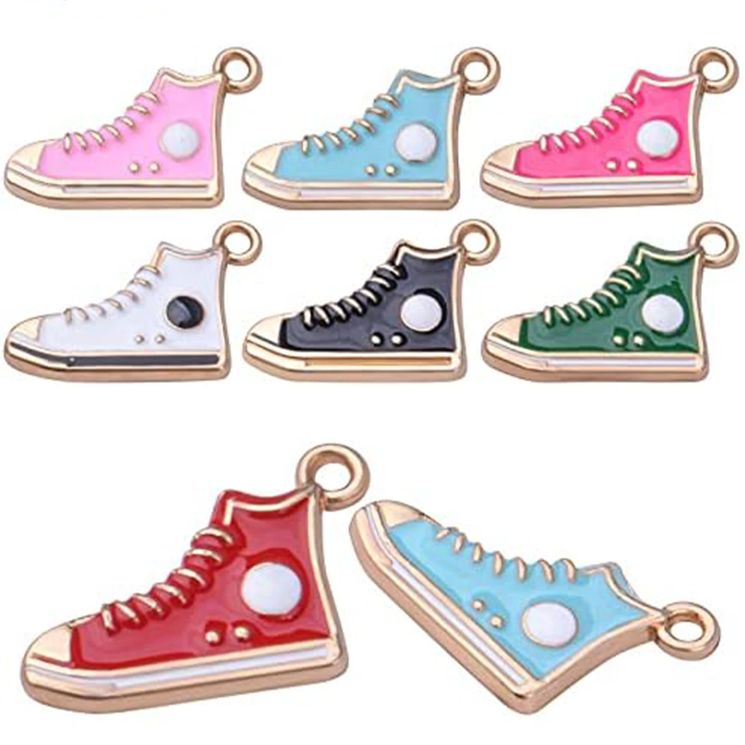 21 piezas de dijes de aleación esmaltados con forma de zapatillas deportivas de caña alta, bonitos, para la fabricación de joyas DIY (pendientes, pulseras, collares)