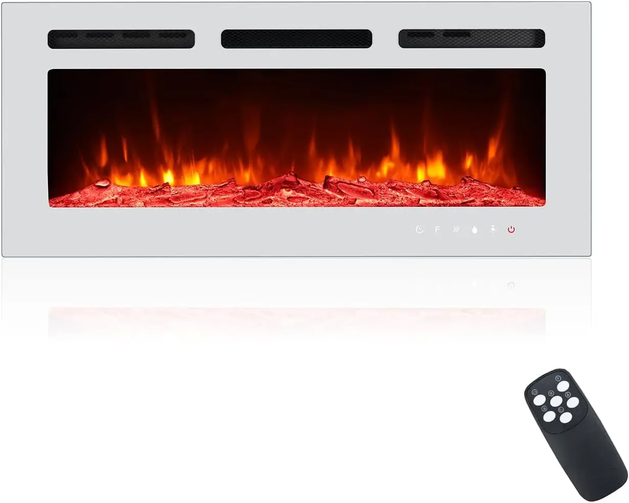 Fireplace 4inch Thickness, Wall-Mounted&Recessed Fireplace, Adjustable Flame and Heat with Remote Control and Touch Screen