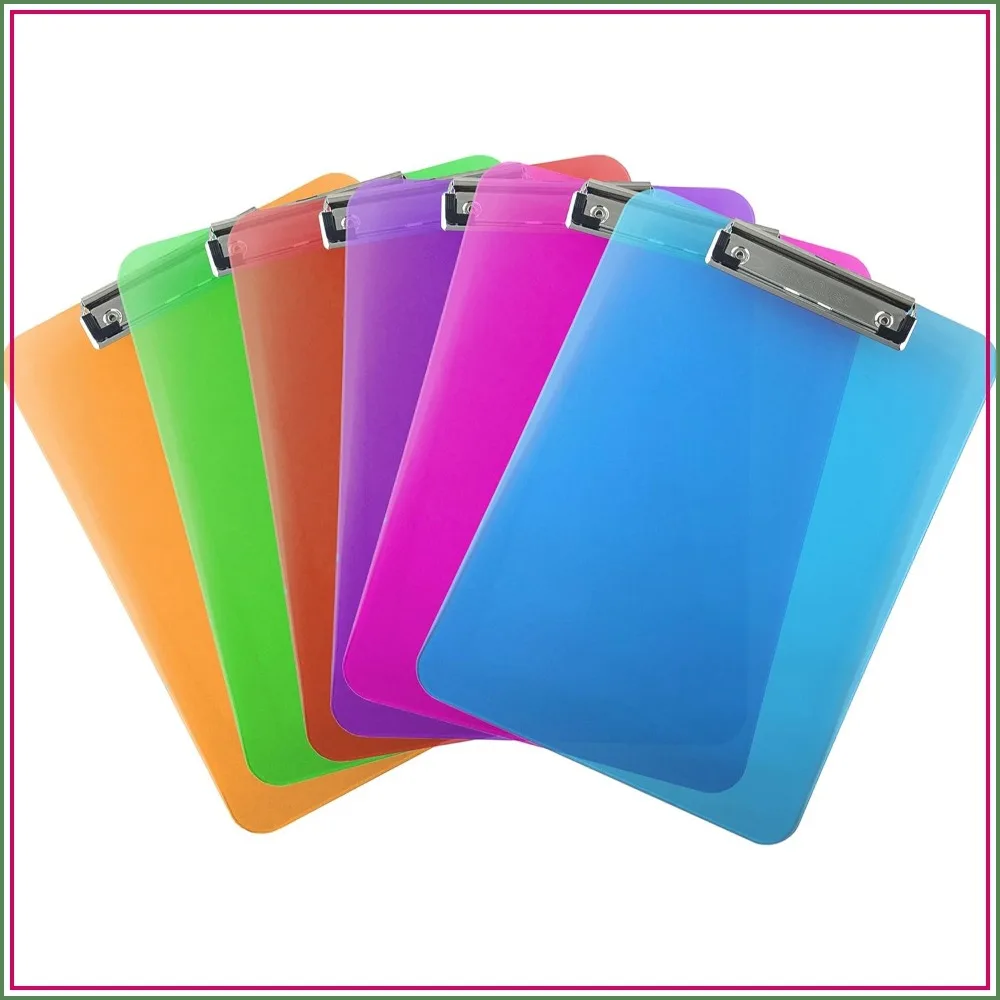 

Assorted Plastic Clipboards, Letter Size, Low Profile Clip, Pack of 6