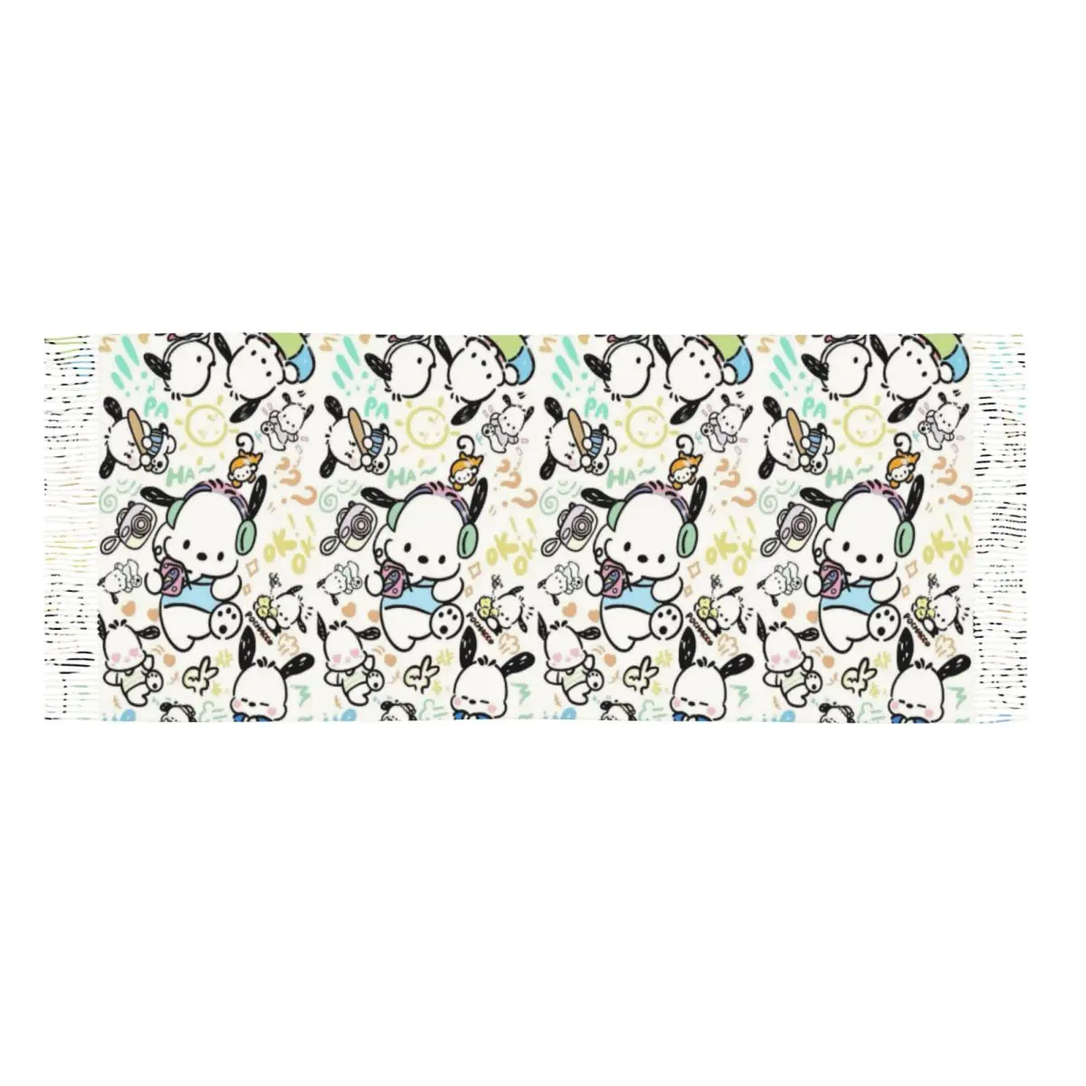 Custom Animes Pochacco Tassel Scarf Women Winter Fall Warm Shawls Wraps Female Kawaii Scarves