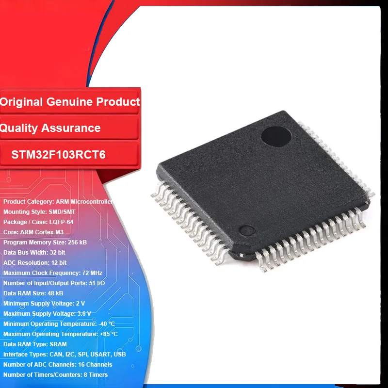 STM32F103RCT6 Original New 1PCS LQFP-144 Microcontroller MCU LQFP-64 ARM Cortex-M3 32 Bit 72 MHz Integrated Circuit IC Chip