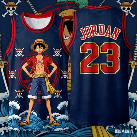 2026 New Arrival One Piece Luffy Special Edition Jordan #23 Basketball Jersey Vest Adult Men's Basketball Sports Shirt Kids Vest