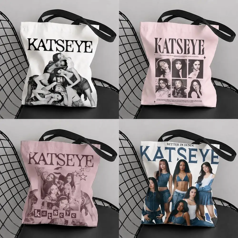 Kpop Group K-KATSEYE Storage Bags Structured Canvas Tote Bag Large Aesthetic Shoulder Handbag Reusable Casual Shopping Bags