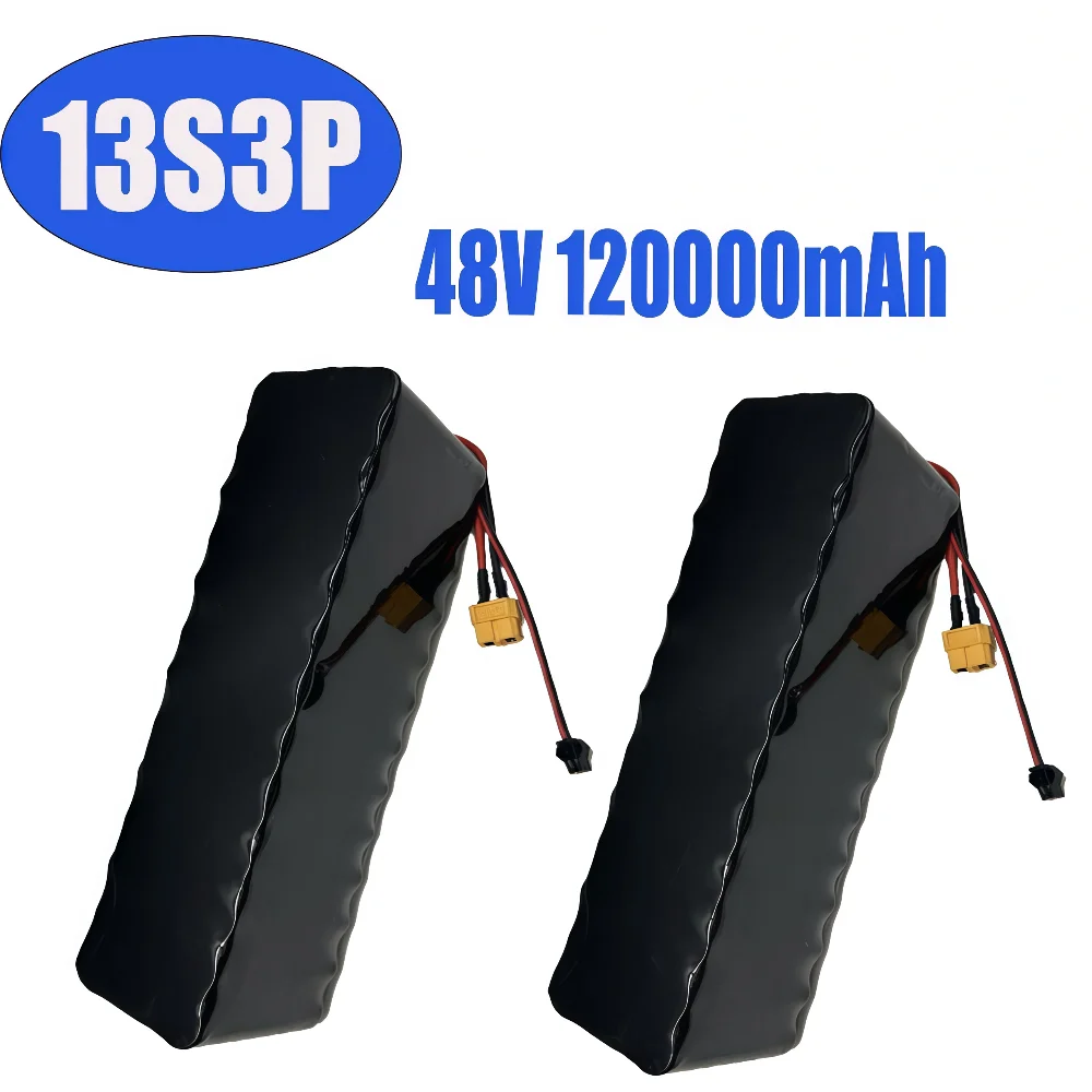 48V 13S3P New18650 120Ah 2000W XT60 SM lithium-ion battery pack, suitable for 54.6V electric scooters, equipped with BMS+charger