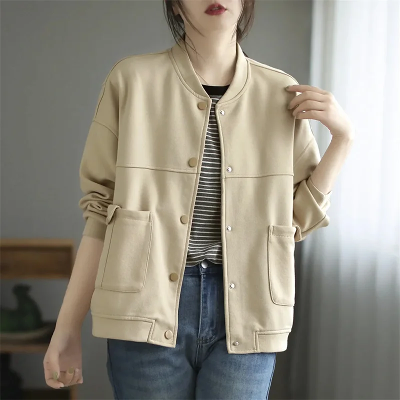 Baseball Uniform Jacket Women's 2024Spring Autumn New Coat Joker Loose Ladies Outerwear Casual Slim Round Neck Female Sweatshirt