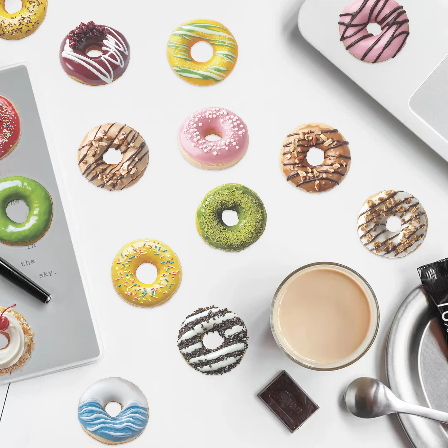 50 قطعة من ملصقات الحيوانات الأليفة على شكل دونات حلوة، مواد محمولة رائعة، حافظات هواتف، حقائب الكمبيوتر المحمول، أكواب مياه، ملصق PET مقاوم للماء