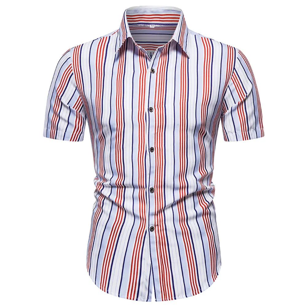 2024 New men\'s striped short sleeved summer shirt for foreign trade