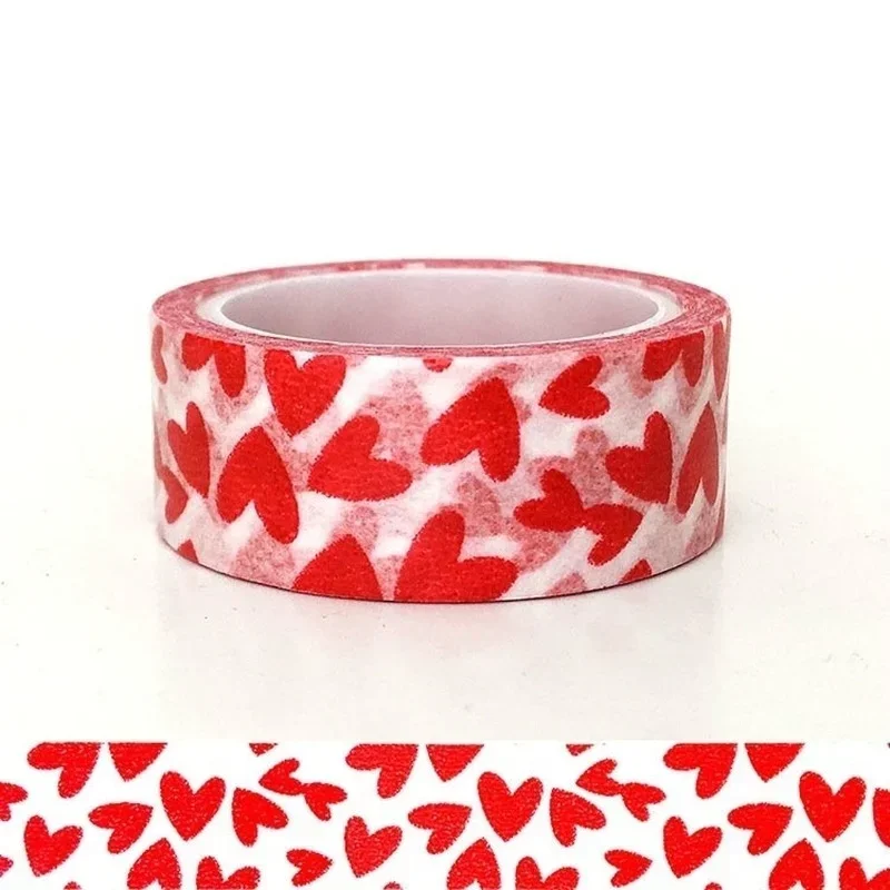 1 Roll of DIY Decorative Paper Craft Tape Red Love Heart Pattern Valentine's Day Self-adhesive Cute Stationery School Supplies