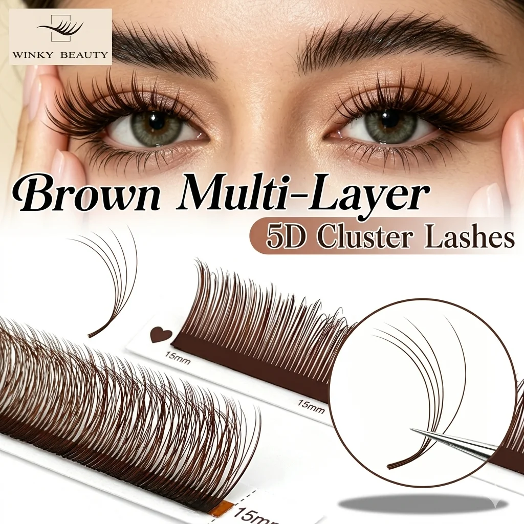 

winky beauty Brown Stable Multi-Layer 5D Flora Eyelashes LC/LD Curl 12Rows Natural Black Premade Volume Flowering Eyelashes