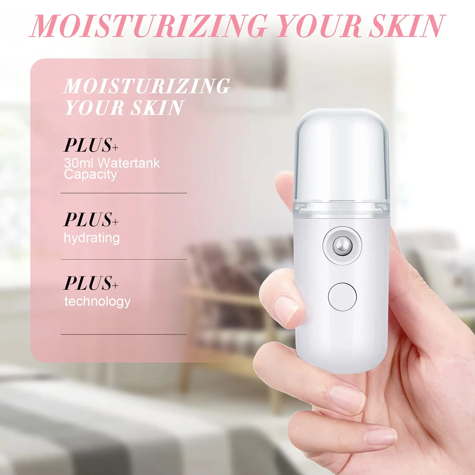 Mini Face Humidifier,Portable Facial Sprayer,30ML USB Rechargeable,Perfume Diffuser,Summer Air Cooler,for Daily Makeup Hydration