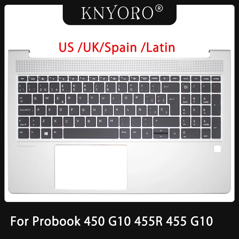 

New US SP LA Keyboard For Probook 450 G10 455R 455 G10 Zhan66 15 Pro G6 Palmrest Upper Top Case Backlight Keyboard Silver Shell