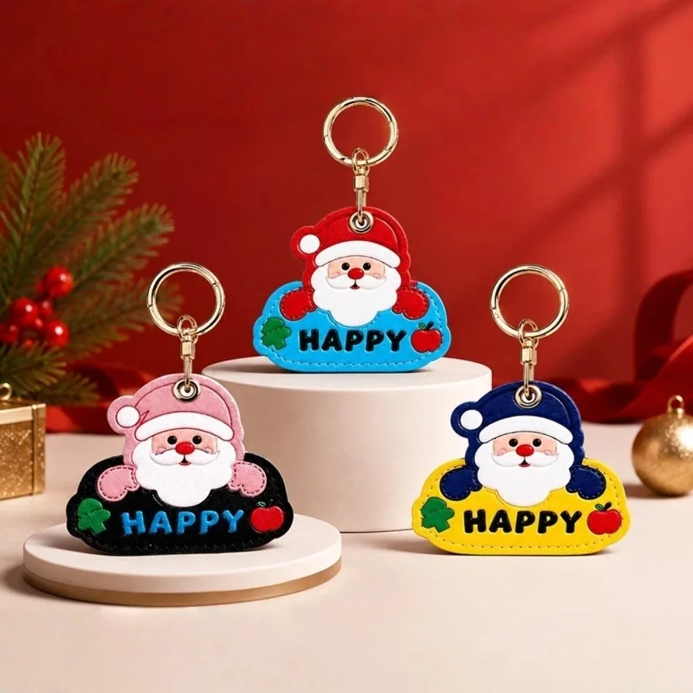 Fashion PU Leather Santa Claus Keychain Creative Keyring Christmas Tree Pendant Cartoon Cute Xmas Access Card Holder Keyfob