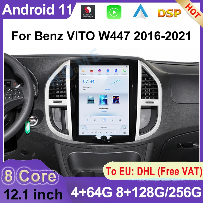 

Автомобильный видеоплеер Snapdragon 12,1 дюйма для Benz VITO W447 2016-2021 Carplay Android автомобильное радио GPS-навигатор стерео экран Тесла