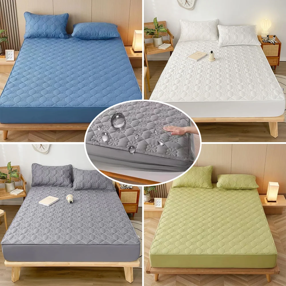 防水ベッドシート,伸縮性マットレスプロテクター,ダブルベッド,クイーンサイズとキング,無地,1ユニット