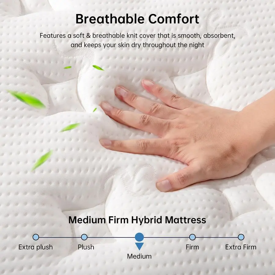 مرتبة بحجم، مرتبة هجينة مزدوجة مقاس 12 بوصة في صندوق مع نوابض جيب لعزل الحركة وتخفيف الضغط والألياف الزجاجية