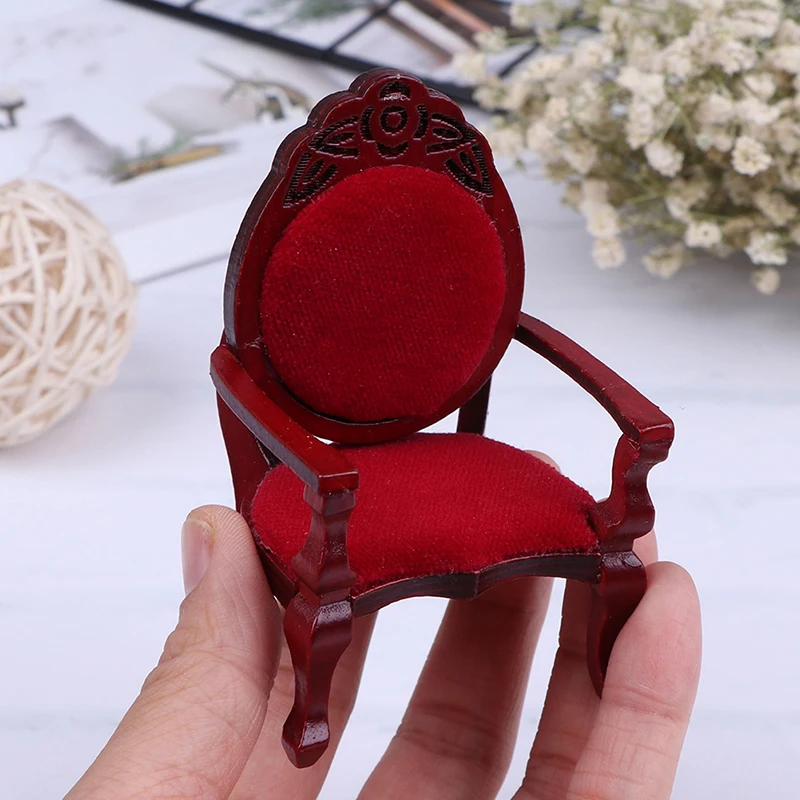 Vintage DIY Decoration 1pc Mini Wooden Carved Peach Shape Chair 1:12 Doll House Furniture Accessories