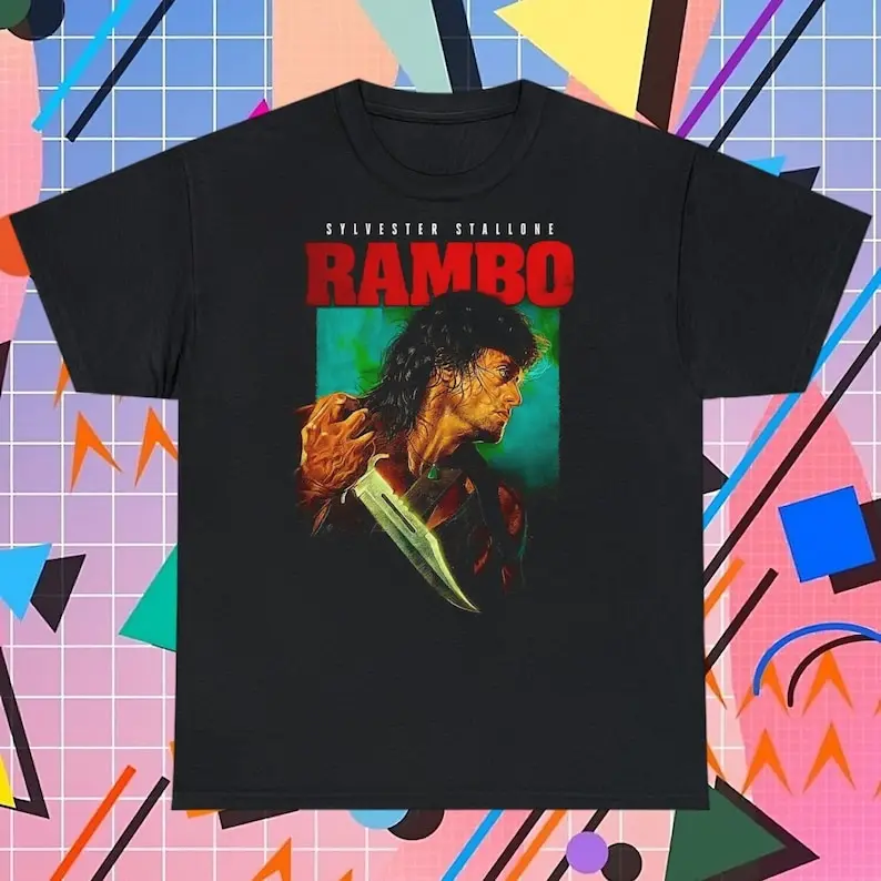 Rambo T-Shirt Sylvester  Movie Vintage-Inspired Design Rambo Retro T-Shirt Sylvester  Film Tee Classic Action Movie Shirt