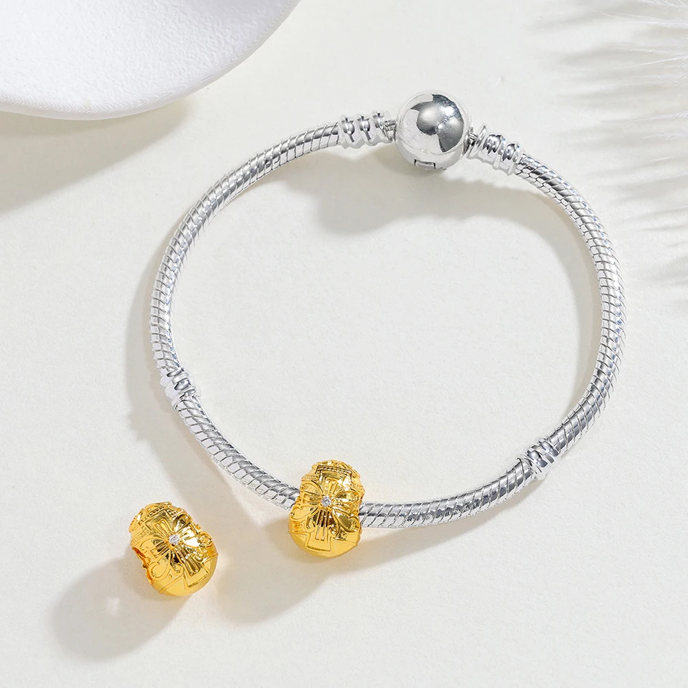 925 فضة رائع الصليب الذهبي البيض سحر الخرز صالح الأصلي أساور النساء مجوهرات حفلة DIY بها بنفسك غرامة هدية اكسسوارات #3