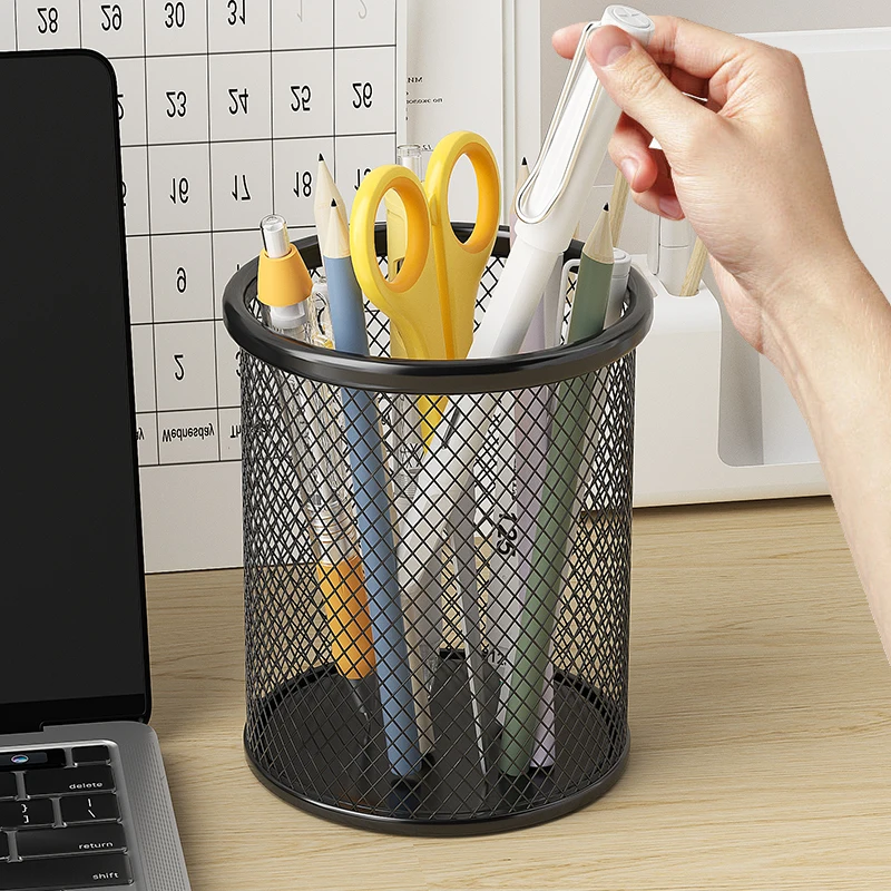 Container Desk Organizer Container Black Desktop Metal Pen Holders Mesh Pencil Cup Pen Case