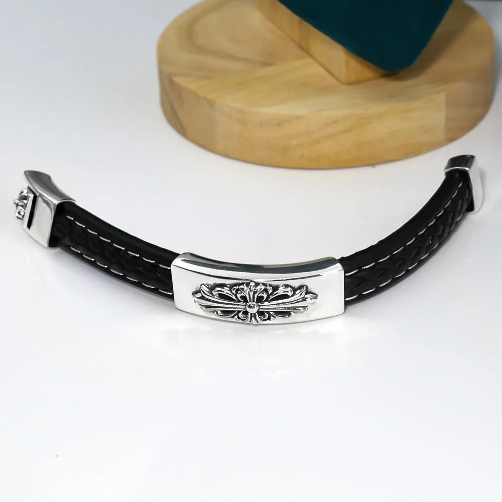 Bracciale in pelle CH bracciale coppia uomo e donna Vintage retrò in argento tailandese personalizzato con corda a mano incrociata