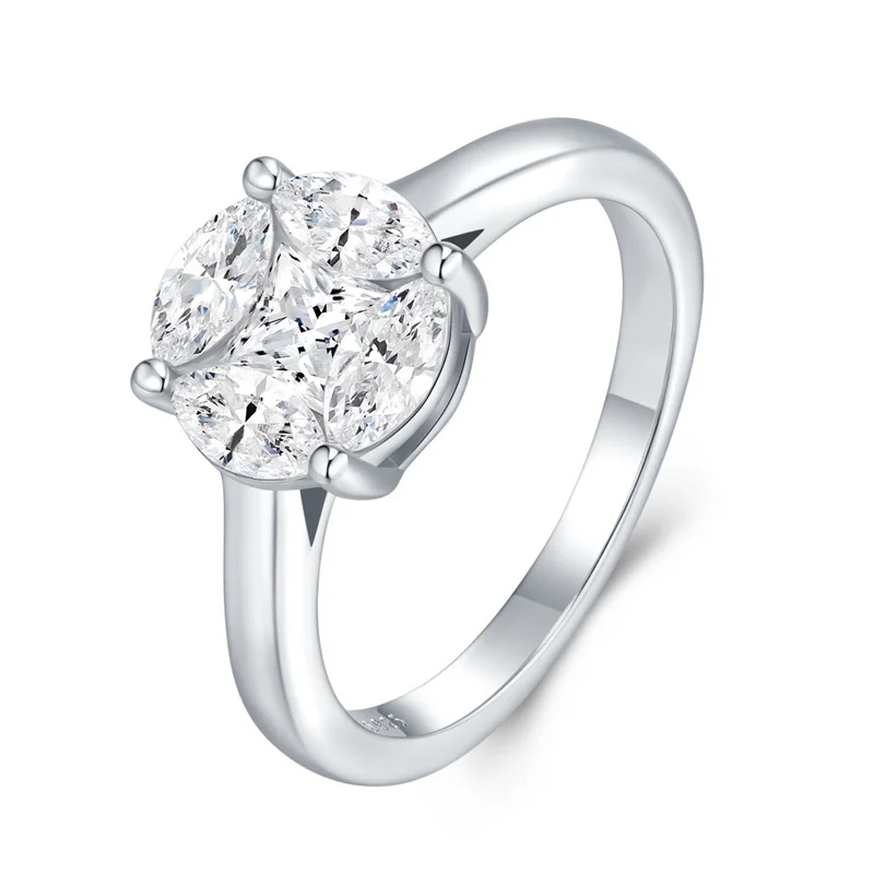 

ZFSILVER s925 Silver Fashion Trend Design Color D Moissanite Irregular Round Ring Charms Women Wedding Party Jewelry Gift R15791