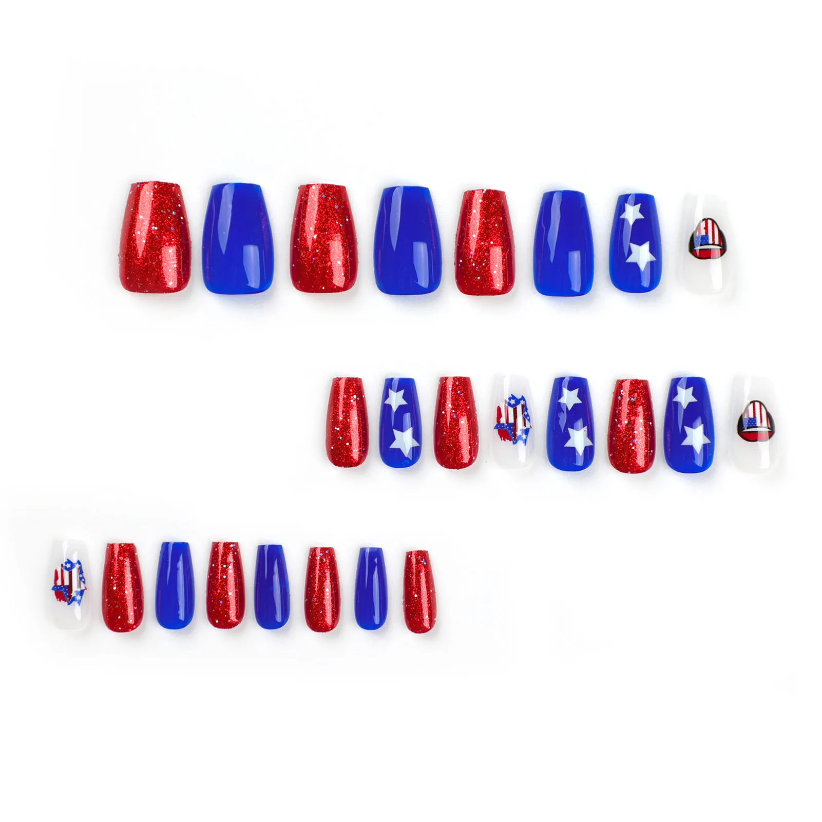 24pcs Press-on Nail for Women Long Lasting Independence Day Theme Fake Nail for Women and Girl Party Activity