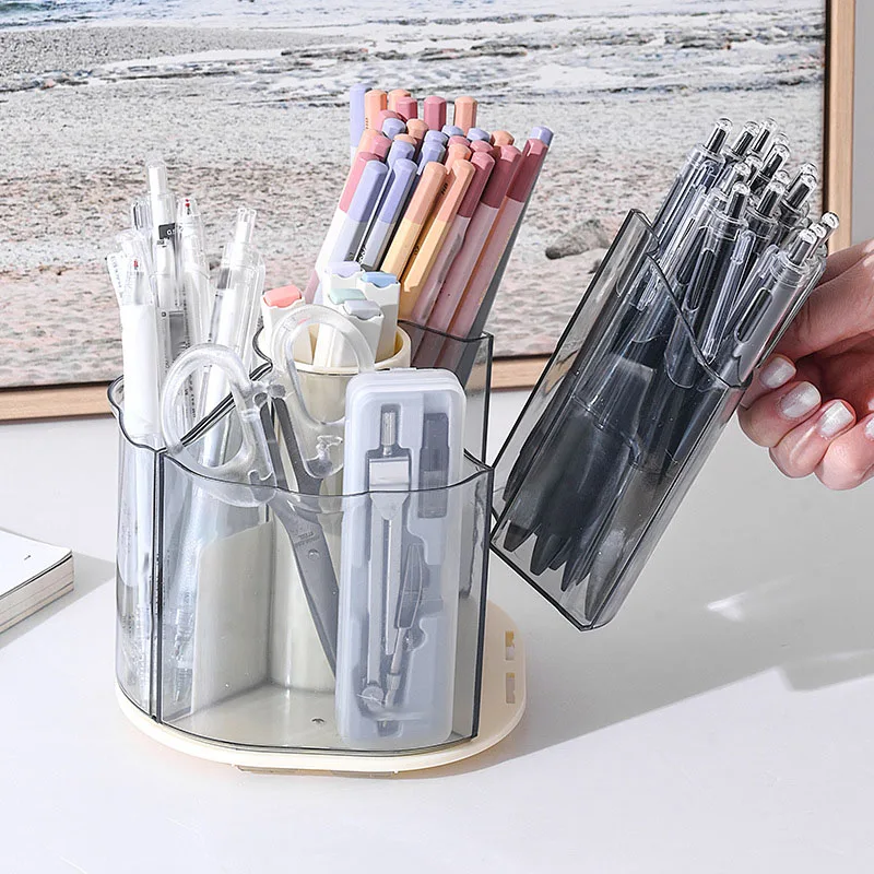 Rotating Makeup Organizer for Dresser, Makeup Brush Holder, Rotating Pen Holder, Large Capacity Stationery Storage Box