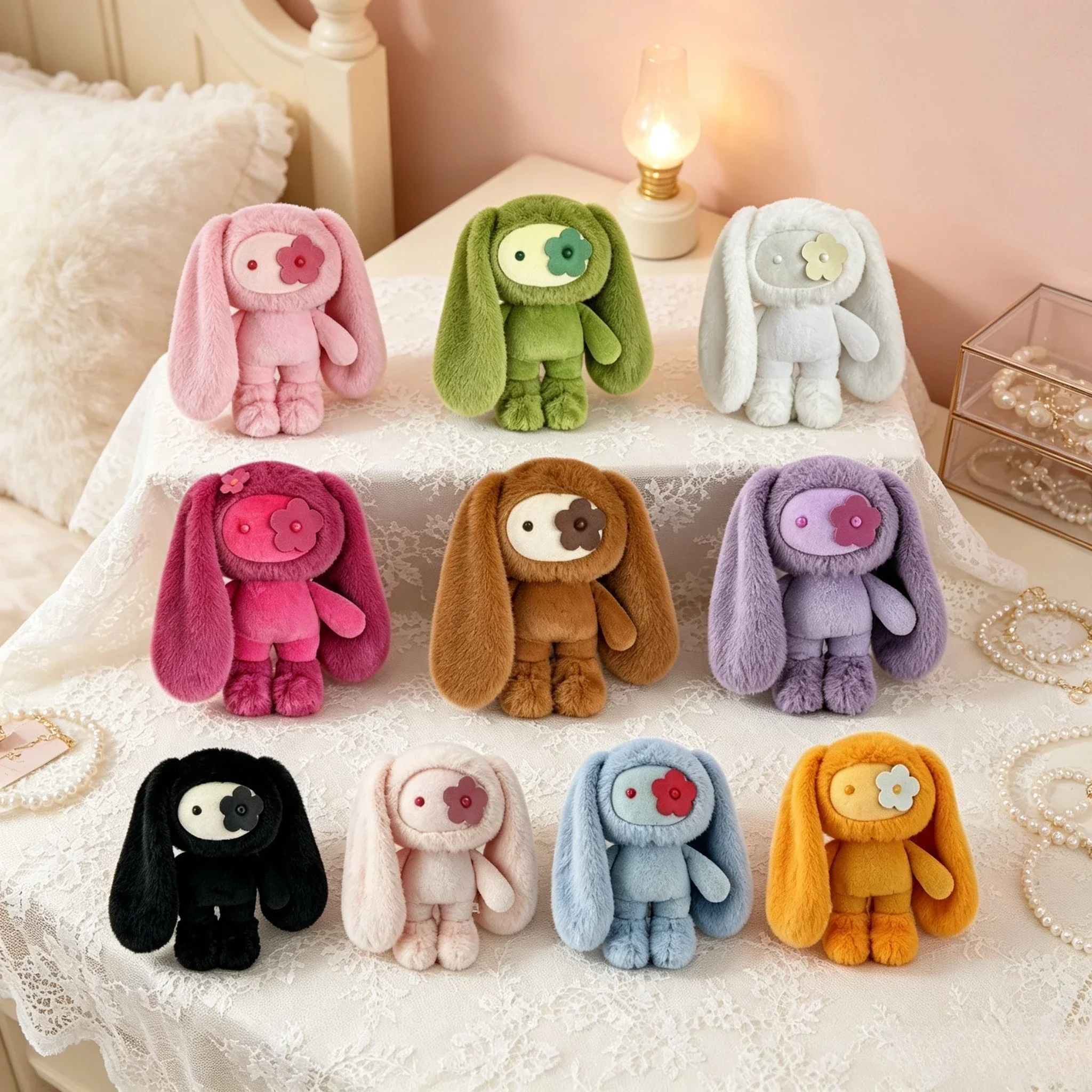 Niedlicher Juju-Kaninchen-Plüsch-Schlüsselanhänger, Blumenauge-Häschen, Stoffpuppe, Kawaii Langohren-Tierchen, Taschenanhänger, Autoschlüsselanhänger, Spielzeug, Geschenk für Mädchen – Detail 1
