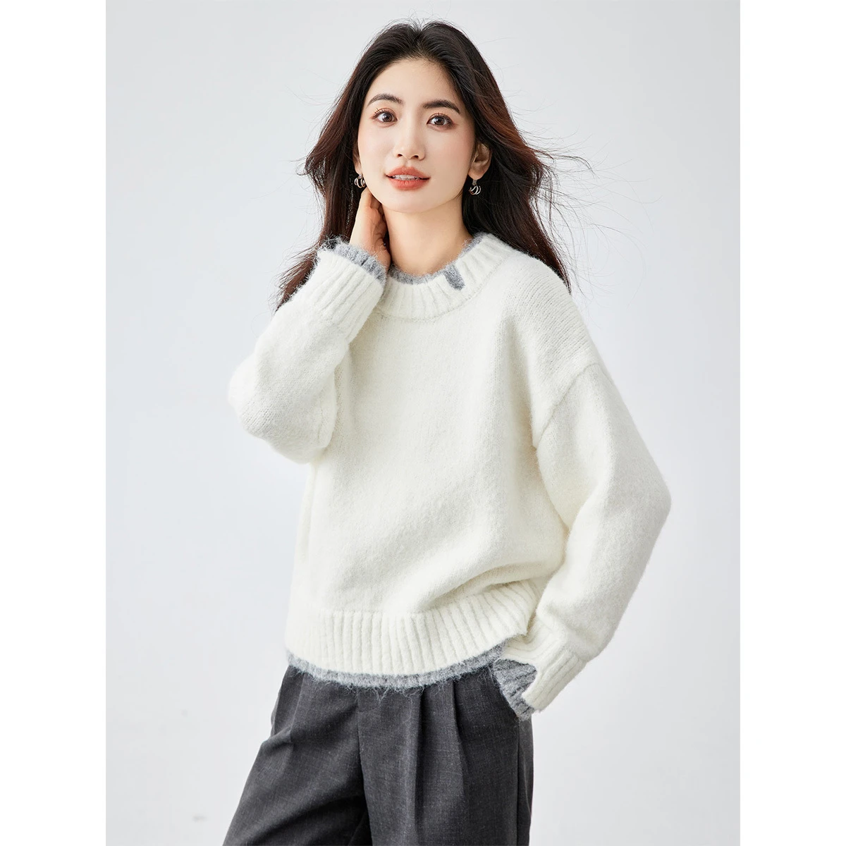 

VIMLY женский свитер в стиле пэчворк 2 в 1, повседневный, новинка 2025 года, зимние вязаные женские пуловеры из плотной шерсти, топы с длинными рукавами 73661