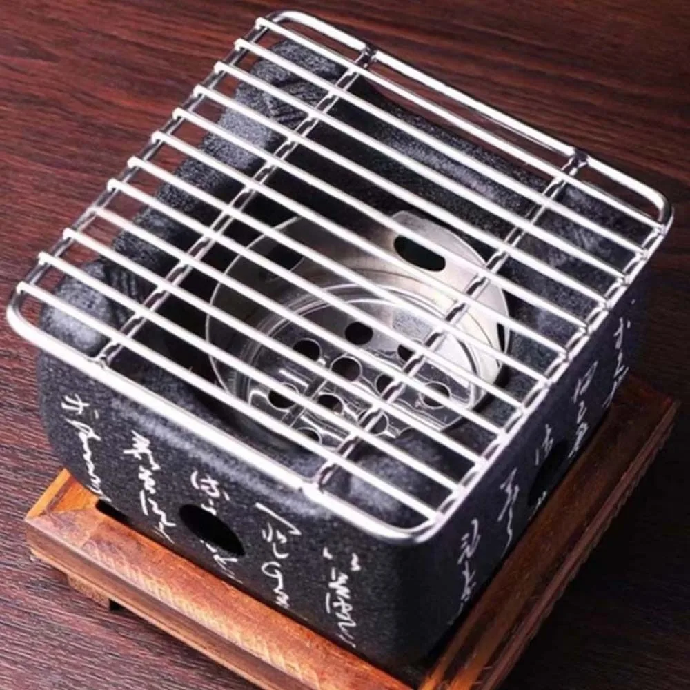 موقد فحم على الطراز الياباني، موقد كربون من سبائك الألومنيوم، شواية فحم محمولة صغيرة مع شبكة شواء، موقد نص مربع للسفر