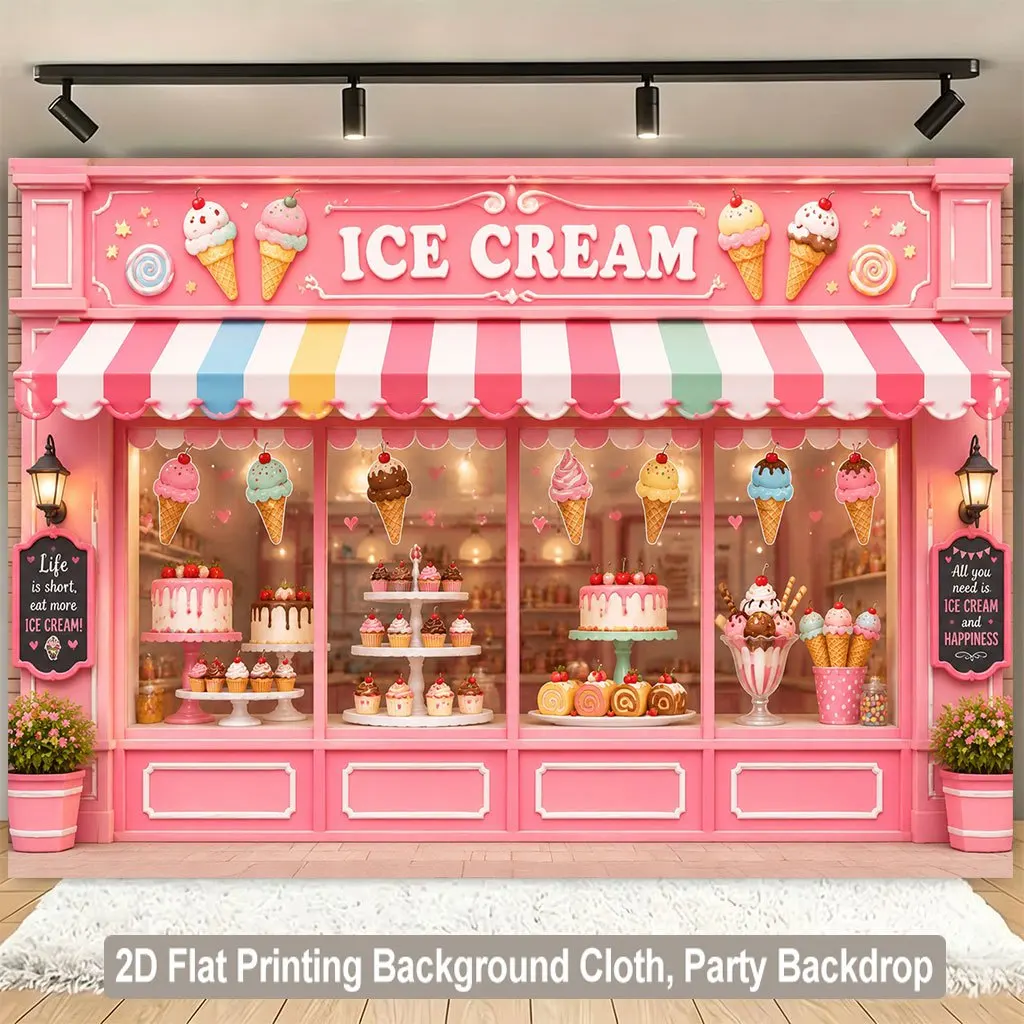 Pink Ice Cream Shop Tapestry, Cute Dessert Store Wall Hanging, Sweet Candy Color Bedroom Decor for Girls Kids Room