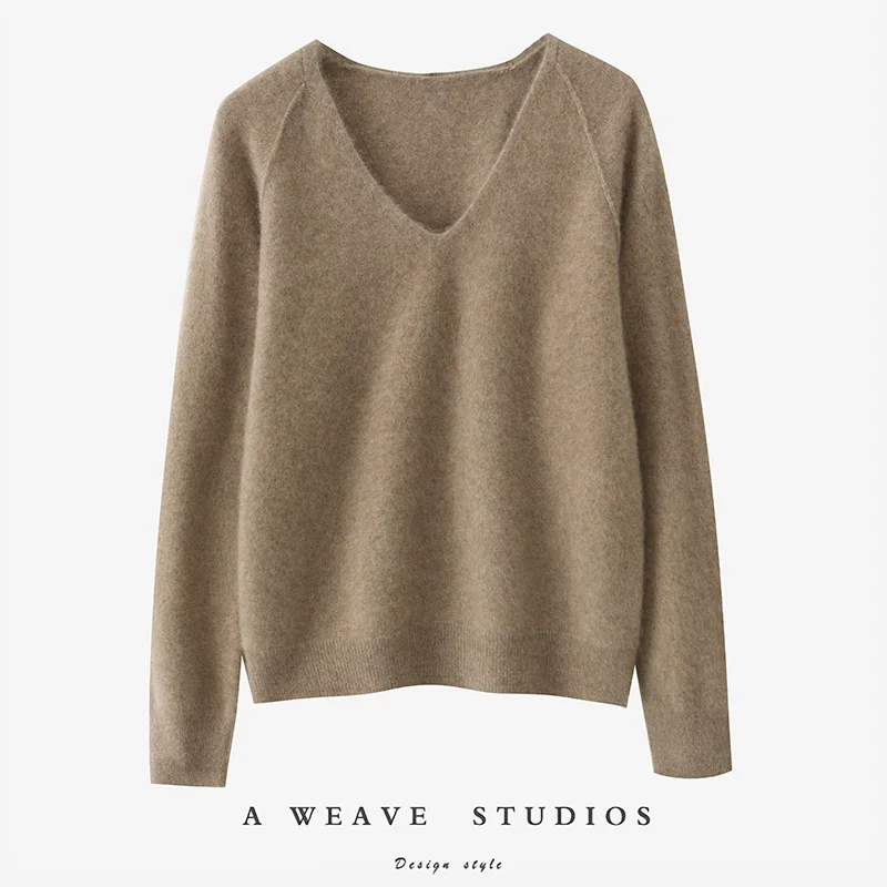 

Women 100% Merino Wool Sweater V-neck Pullover Autumn Winter Classic Knitwear Long Sleeve Cashmere Office Lady Soft Clothes Tops
