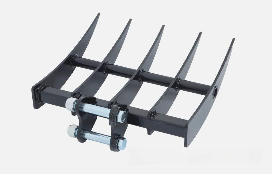 5-Tooth Heavy Duty Root Rake Excavator Attachment Land Clearing Brush Stump Removal Quick Connect