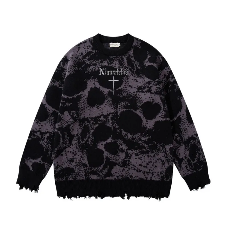 WVGA Otoño Invierno nuevo hombre marea High Street Hip-Hop moda Jacquard tejido suéter nicho Chic Casual manga larga Top Ins W12247