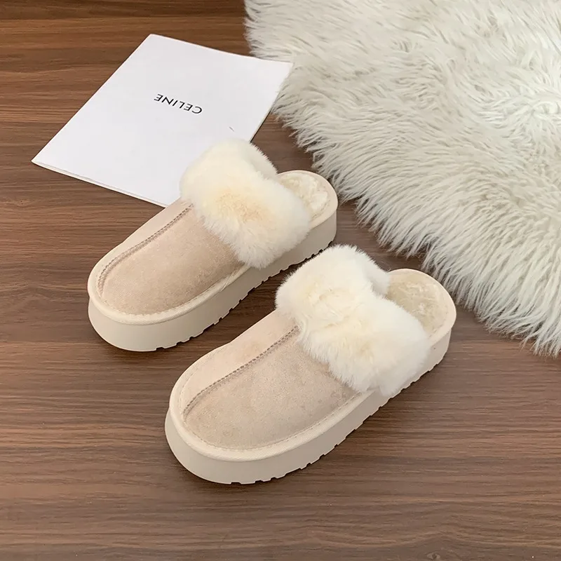 

2024 Winter New Fashion Round Toe Solid Color Women's Cotton Slippers Outdoor Versatile Thick Bottom Comfortable Women's Shoes