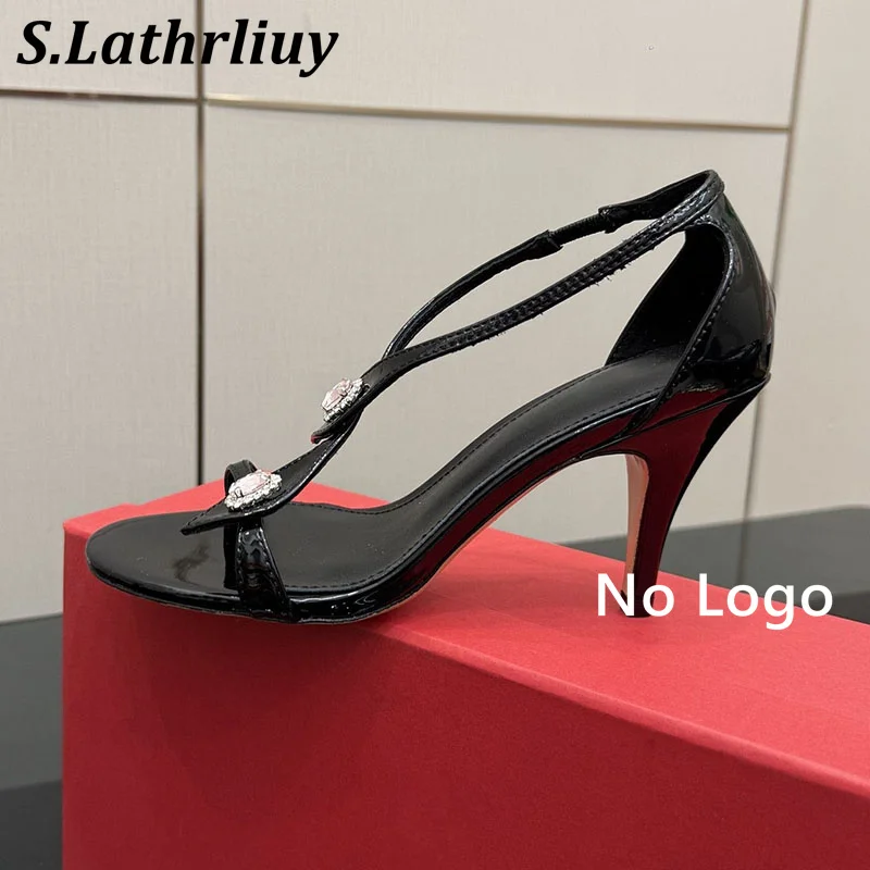 Sandals Summer Fashion Genuine Leather Sparkling Rhinestone Decoration High Heels Open Toe Sandaials Women's Banquet Dress Shoes