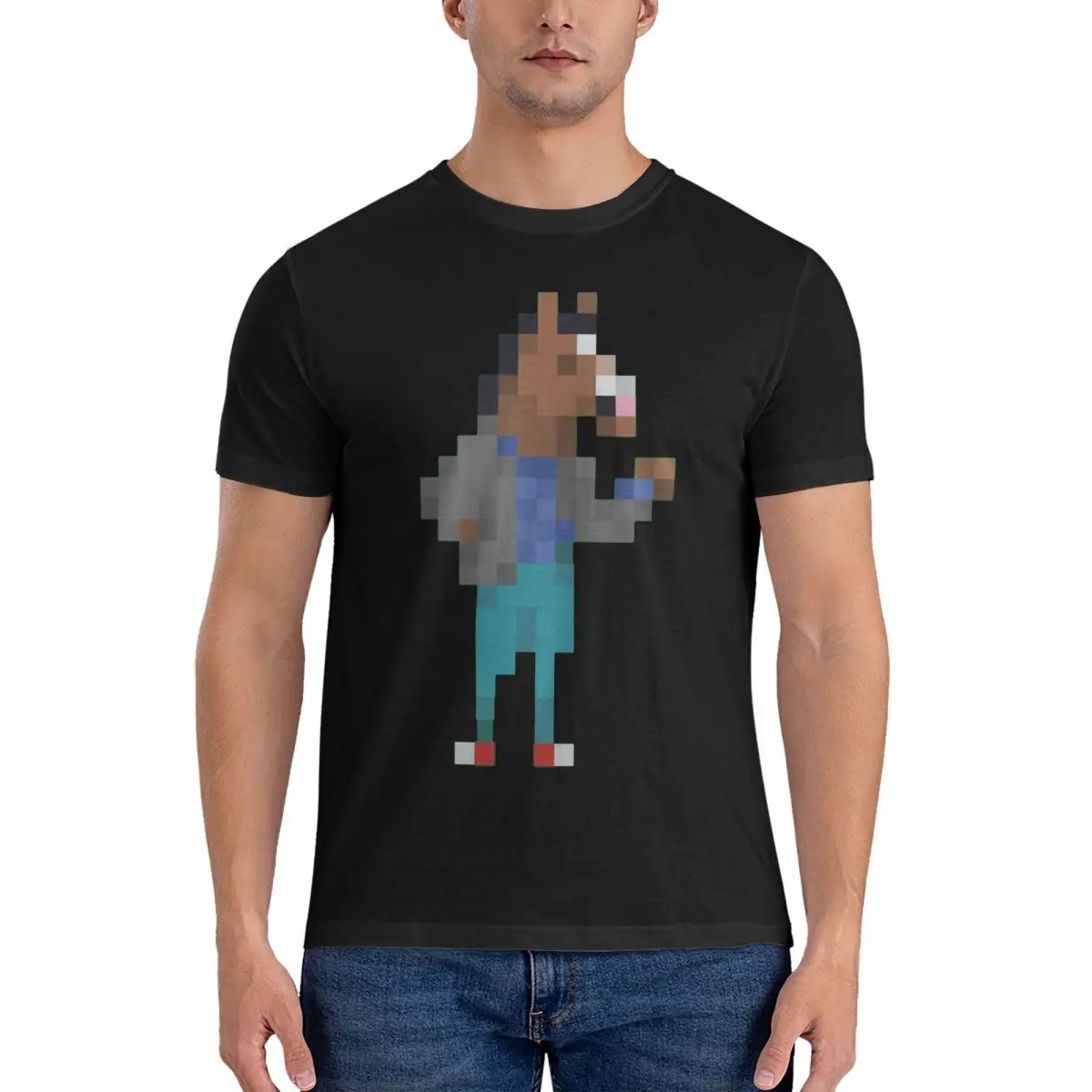 Crazy Low Pixelart T-Shirts for Men O Neck 100% Cotton T Shirt B-BoJack Horsemans Short Sleeve Tee Shirt Summer Tops