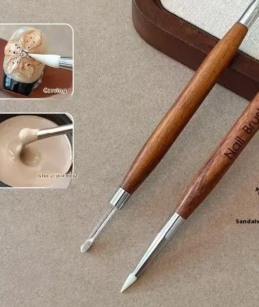 

Деревянная двуглавая кисть для дизайна ногтей, резьба по цвету, ручка для рисования, ручка для смешивания, DIY маникюрный инструмент, многофункциональный