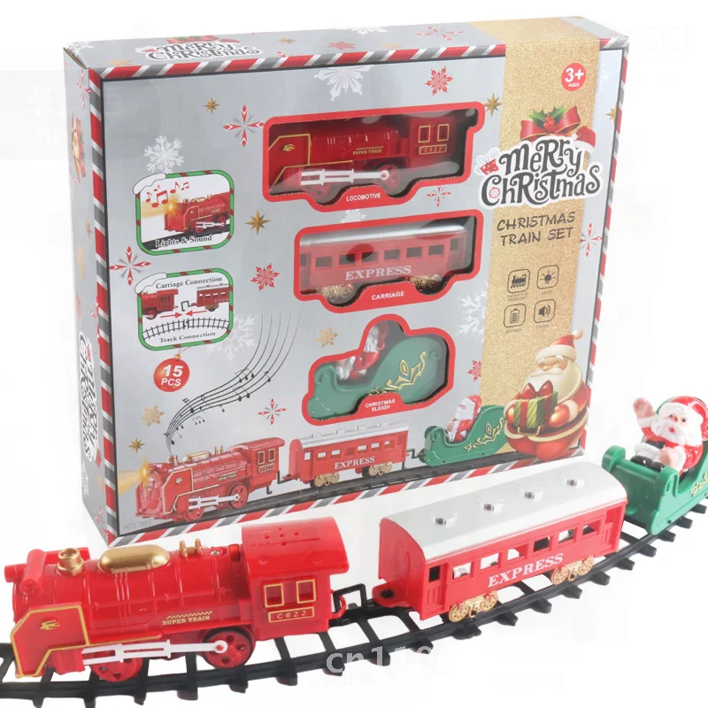 소리와 빛 기능이 있는 미니 크리스마스 기차 장난감은 어린이의 대화형 놀이를 위한 복고풍 전기 철도차입니다.