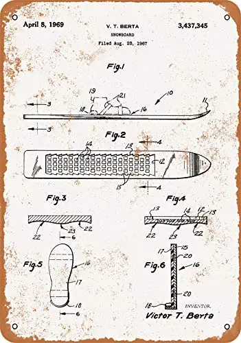 Metal Sign - 1969 Snowboard Patent - Vintage Look Wall Decor for Cafe Bar Pub Home Beer Decoration Crafts