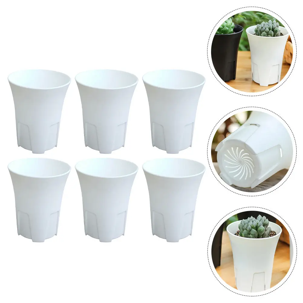 

Набор из 6 дышащих пластиковых горшков для растений с контролем корневой системы, округлые, для выращивания суккулентов и орхидей, для офиса, дома, сада, балкона