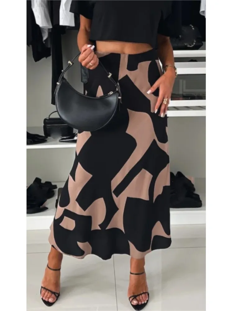 Jesienna nowa wysoka talia elegancka drukowana spódnica damska moda na co dzień eleganckie spódnice Maxi kobiece biurowa spódnica na przyjęcie świąteczne — zdjęcie 5