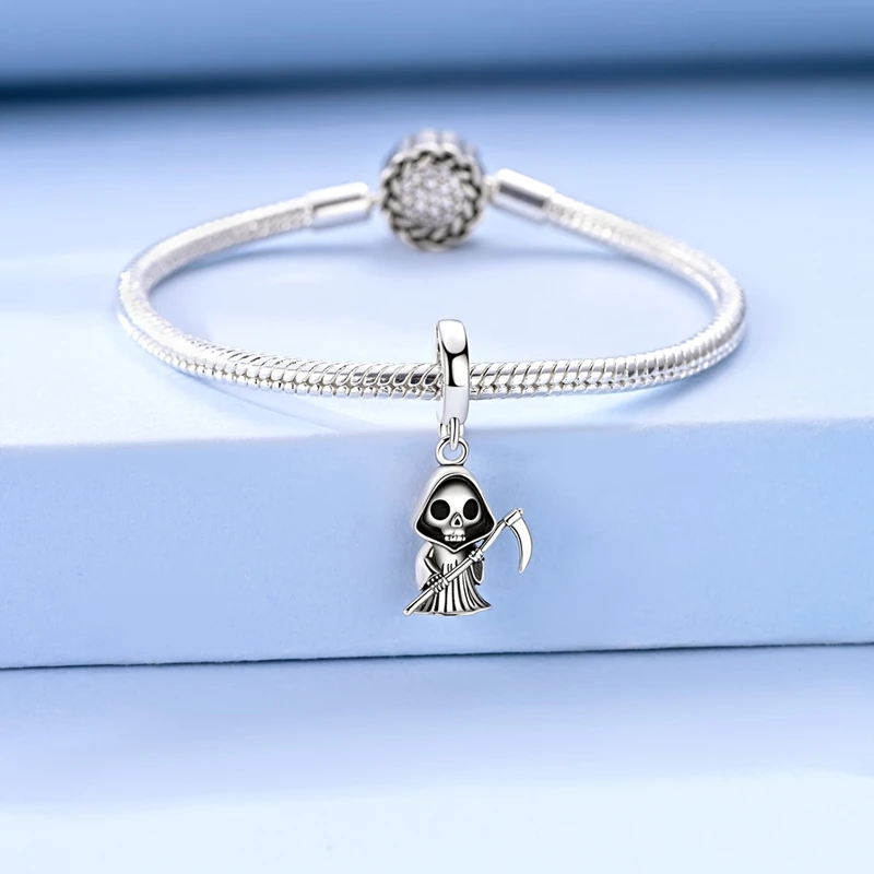 Pendant Fit Chain Bracelet Diy 925 Sterling Silver Charm Punk Q-version Grim Reaper Universal Buckle Woman Jewelry
